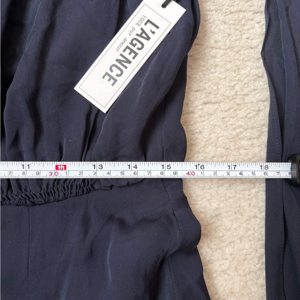 L’AGENCE 100% silk navy blue sleeveless midi dress with front sash, sz 6 - Picture 5 of 7